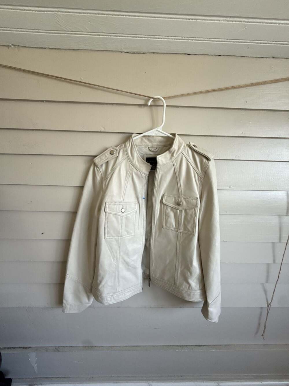 Attention Leather Jacket Size 10 Cream Moto Full Zip
